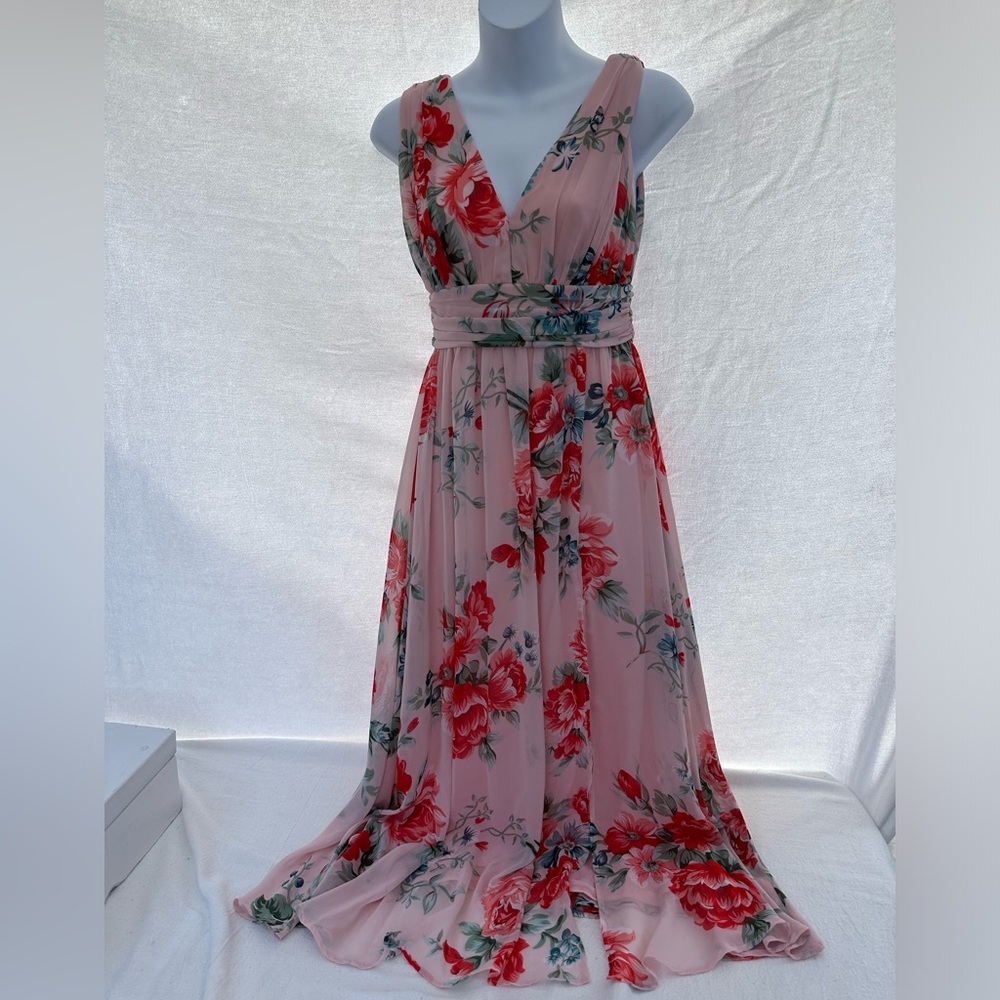 Lulu's Blush Pink Floral V-Neck Maxi Dress